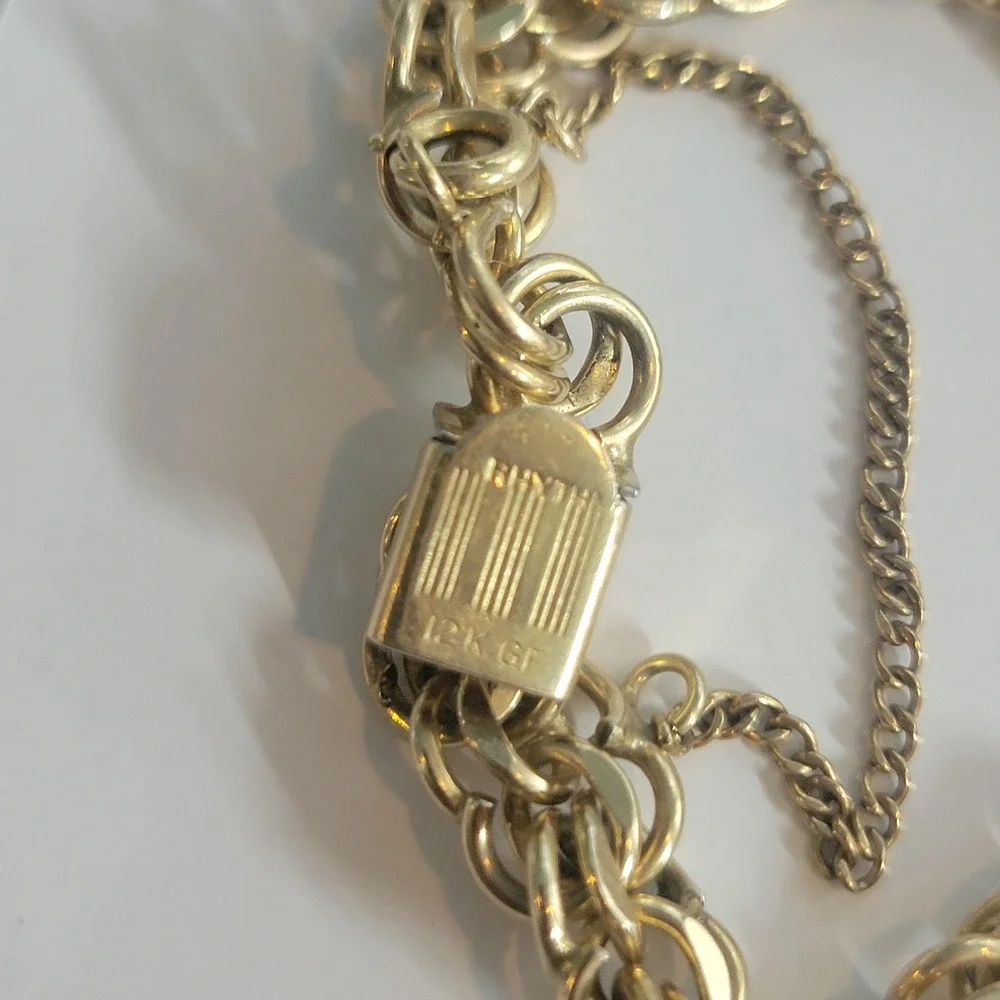 12K Gold Filled Bracelet by Rhythm Vintage Multi Link Charm Chain Bracelet